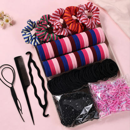 1109pcs Women Dark Hair Accessories Set Elastic Seamless Ponytail Scrunchies Small Rubber Bands Fashion Hair Ties Headbands -