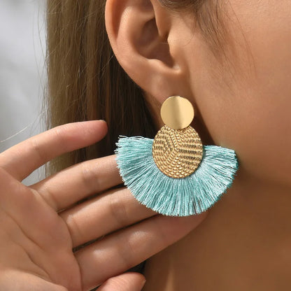 Fashion Bohemian Big Tassel Dangle White Fringe Female Earrings Drop Earrings for Women Statement Wedding Jewelry - lake gree