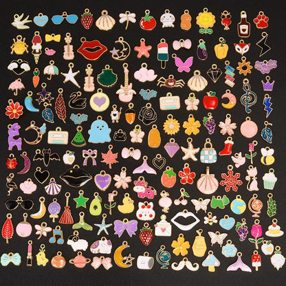 30/60/100pcs Random Mix Enamel/Drip Oil Charms For Jewelry Making Bulk Trinkets Charm Flower Heart Animal Bag Charm DIY Penda