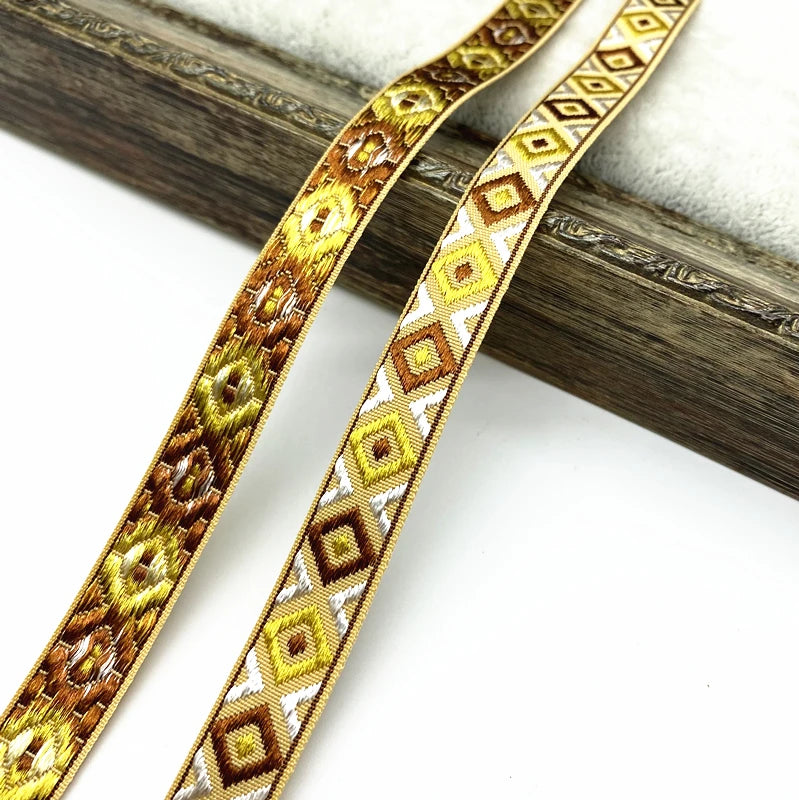 2 yards/lot 13mm Vintage Ethnic Embroidery Ribbon Lace Trim DIY Clothes Bag Accessories Embroidered Fabric - 12