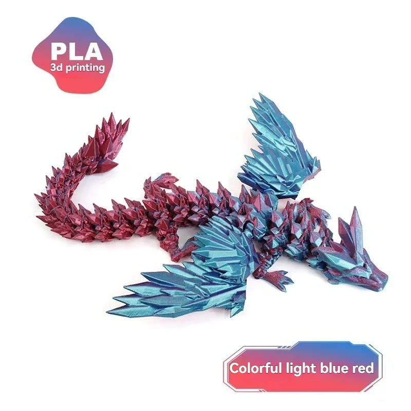 3D Printed Dragon Colorful Gem Dragon Figurines Movable Joint Rotatable Articulated Dragon Crafts Desktop Western Action Figu