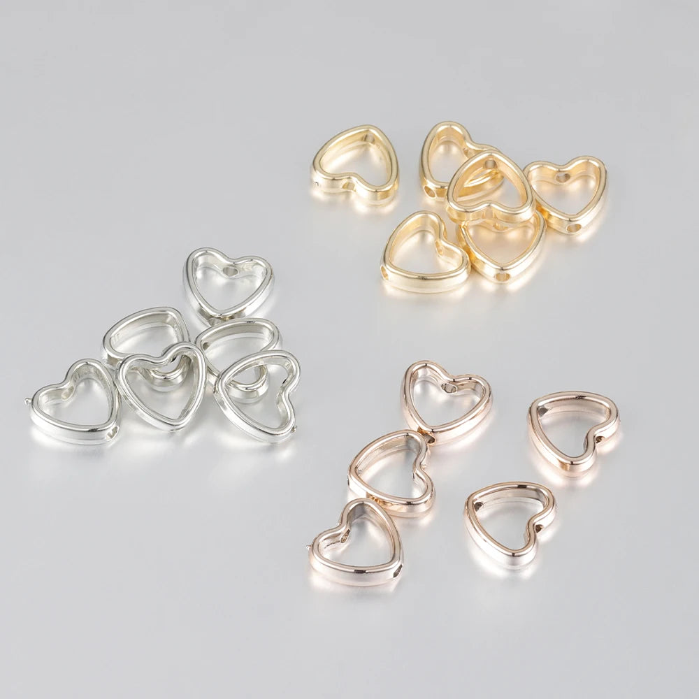 50pcs Heart Frame Wrapped Bead Double Stright Hole Spacers Loose Beads for Jewelry Making DIY Findings