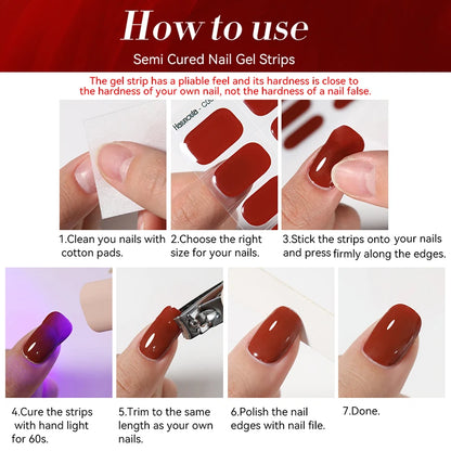 Harunouta 16strips Semi Cured Gel Nail Strips with Nail Clipper Set Self-Adhesive Glitter for Nails Work with UV/LED