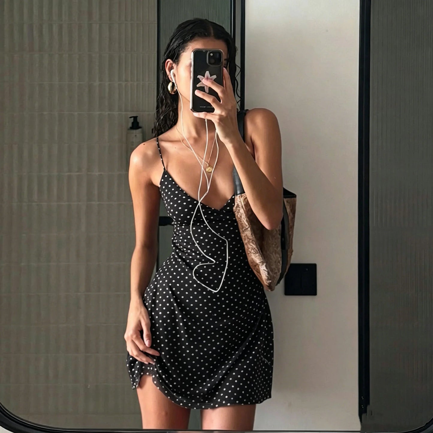 Y2k Vintage Slim Summer Women Sweet Ladylike Fashion Street Woman Dot Print Casual Simple Basic Sleeveless Dresses Female Chi