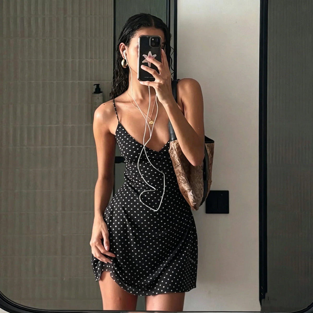 Y2k Vintage Slim Summer Women Sweet Ladylike Fashion Street Woman Dot Print Casual Simple Basic Sleeveless Dresses Female Chi