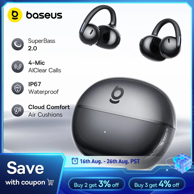 Baseus Bowie MC2 AIR Clip-on TWS Earbuds Ear Clips Wireless Earphones Bluetooth