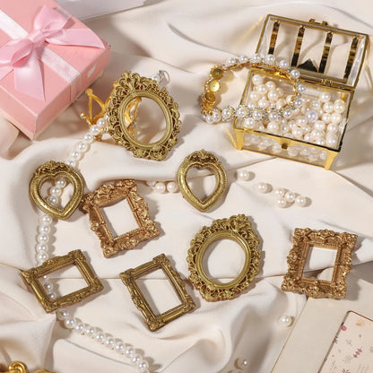 12pcs Vintage Mini Picture Frames Elegant Golden Tone Baroque Resin Wall Mounted Display Cases Wedding Christmas Home Decor