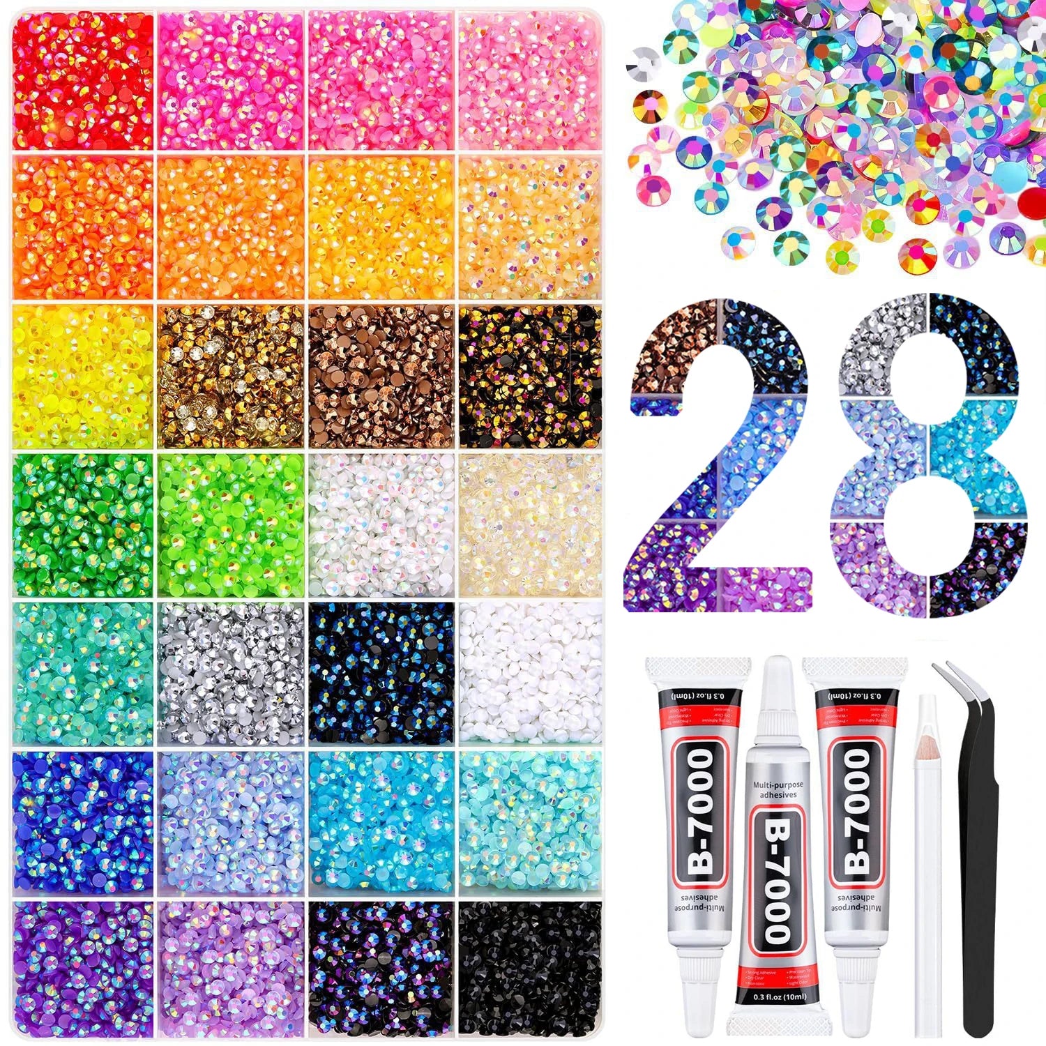 Resin Jelly Rhinestones Bedazzling Kit Flatback Crystals Flatback Gems for Diamond Art Diamond Art Kits for Adults - 28 Color