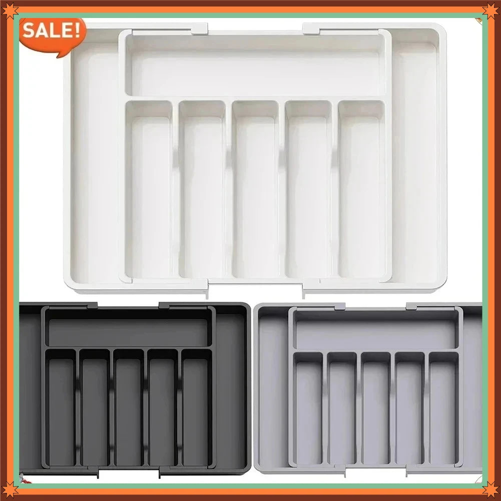 UpgradedAdjustable Plastic Cutlery Drawer Organizer Divided Storage Tray Space Saving Holder for Kitchen Knives Spoons Tablew