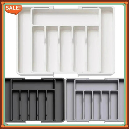 UpgradedAdjustable Plastic Cutlery Drawer Organizer Divided Storage Tray Space Saving Holder for Kitchen Knives Spoons Tablew