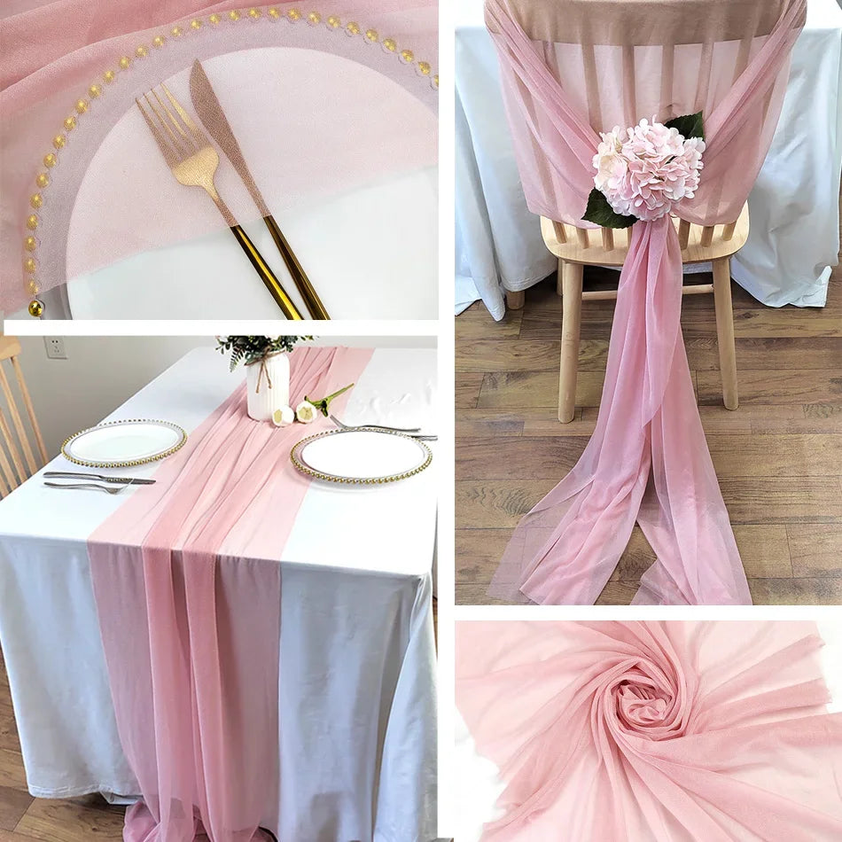 Chiffon Table Runner Sheer Fabric Silk for Boho Sheer Fabric Wedding Arch Overlay Draping Decoration Birthday Party Table Dec