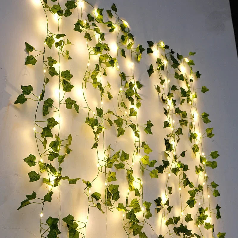 Flower Green Leaf String Lights Artificial Vine Fairy Lights Battery Powered Christmas Tree Garland Light for Weeding Home De
