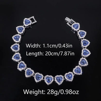 ZAKOL 45CM New Hip Hop Tennis Chain Bracelet Necklace Shiny Heart Rhinestone CZ Fashion Rock Party Jewelry Set
