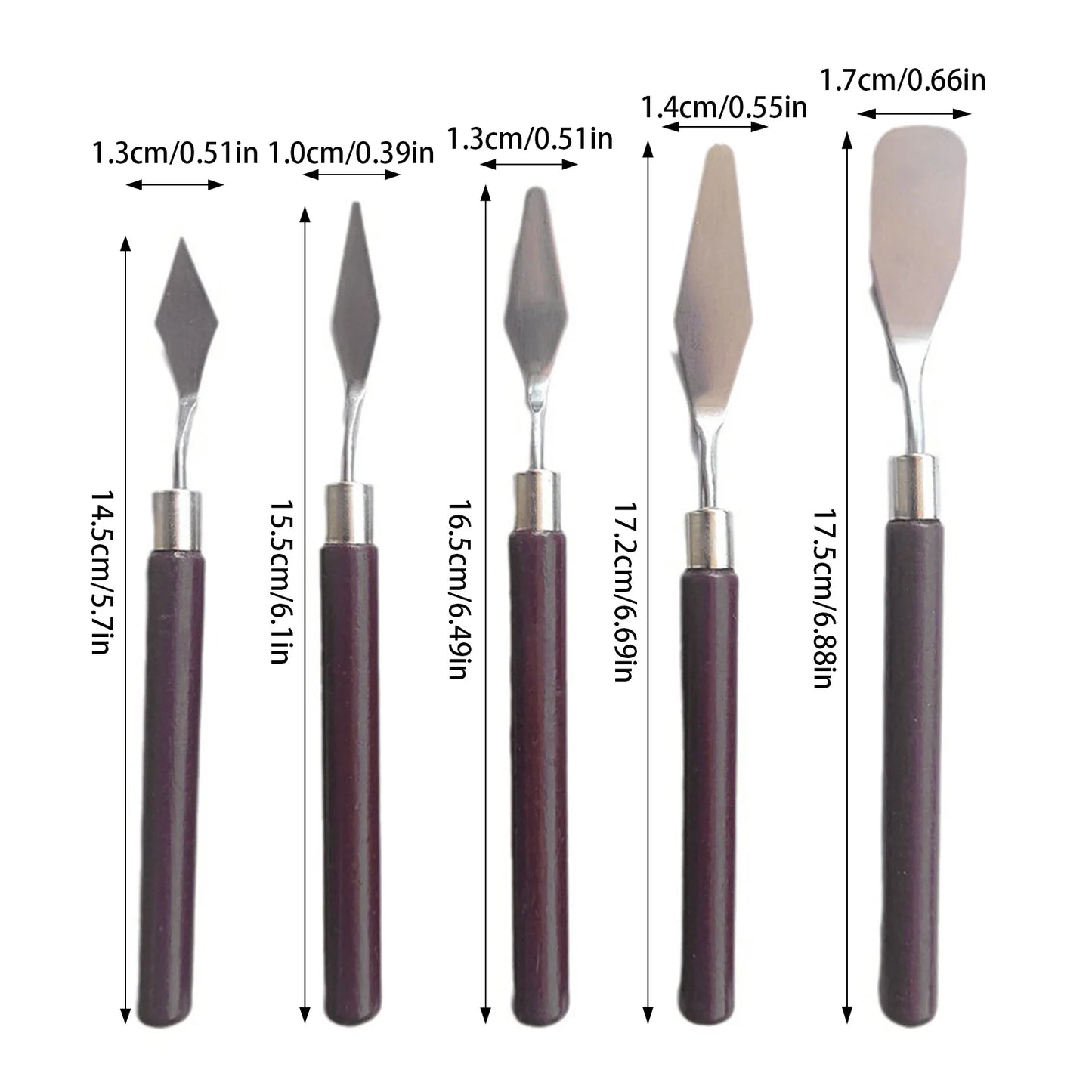 5pcs Art Oil Painting Scraper Paint Scraper Wooden Handle Palette Knife Set for Gouache Oil Painting Learners