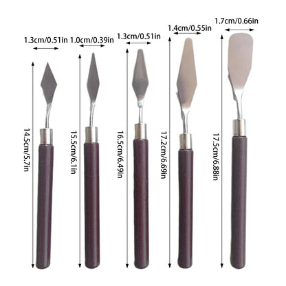 5pcs Art Oil Painting Scraper Paint Scraper Wooden Handle Palette Knife Set for Gouache Oil Painting Learners