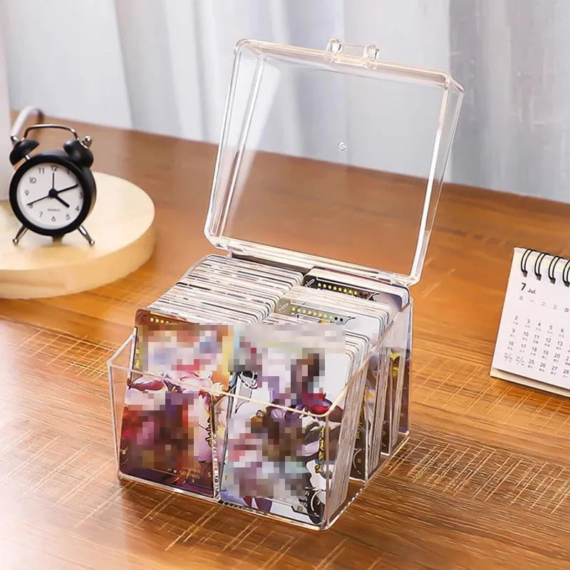 Clear Acrylic Card Organizer - Holds 400 Cards, Dual Compartment Display Box for Postcards & Game Cards