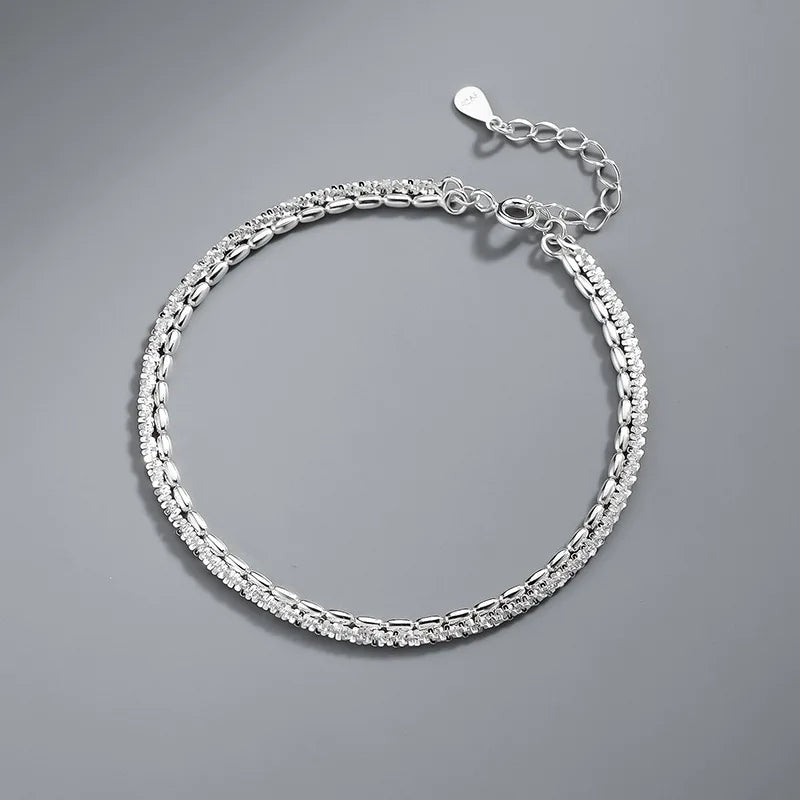 925 Sterling Silver Hollow Heart Bracelets For Women Girls Vintage Korean Design Double Layer Beads Bracelet Party Jewelry Gi