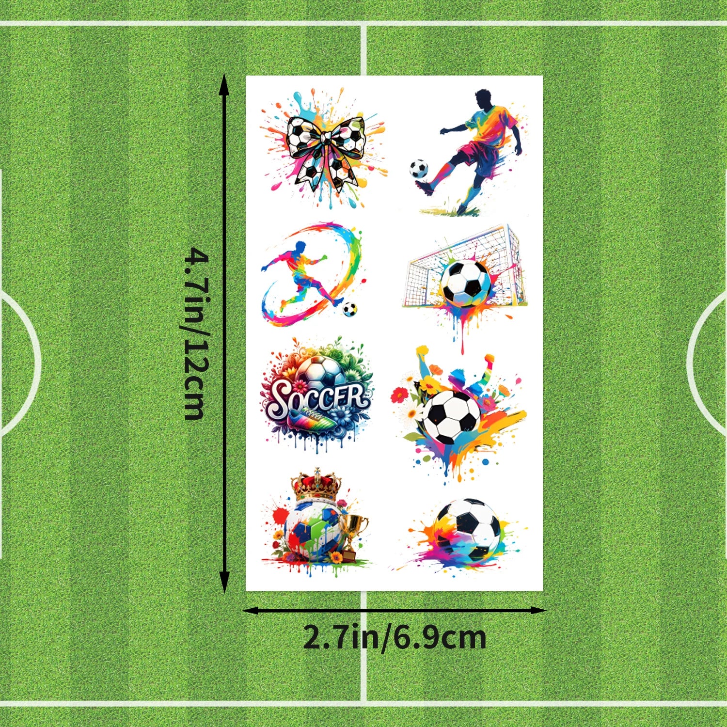 10 Sheets Soccer Sports Temporary Tattoos | Super Colorful Soccer Themed Birthday Party Favors, Supplies, Decorations