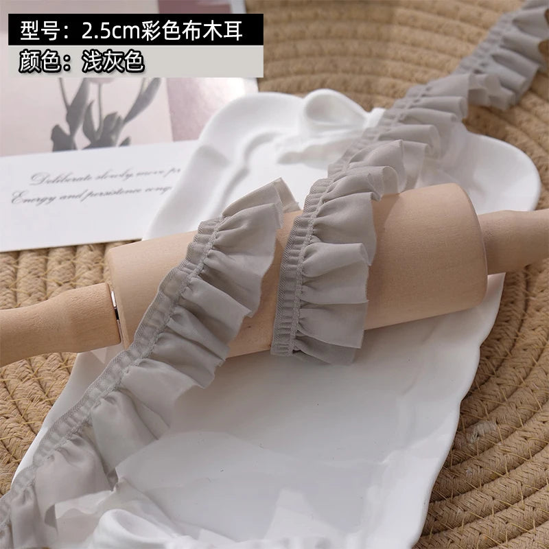 Elastic 25mm Wide Pleated Needlework Ruffles Trim Lace Fabirc Neckline Cuffs Pets Clothes Apparel Skirt DIY Sewing Decor Ribb