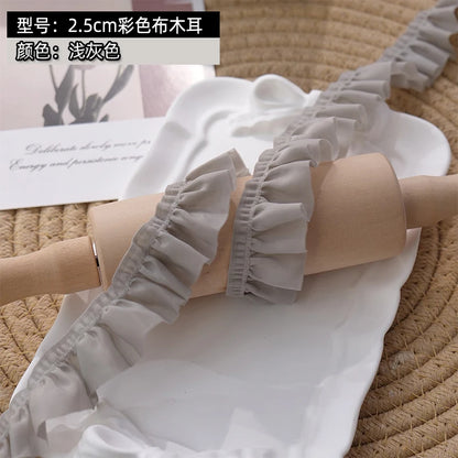 Elastic 25mm Wide Pleated Needlework Ruffles Trim Lace Fabirc Neckline Cuffs Pets Clothes Apparel Skirt DIY Sewing Decor Ribb