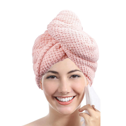Solid Color Hair Towel Textured Dry Hair Cap 9.8' X 25.5' Absorbent Hair Towel Wrap for Button-Down Women - light pink