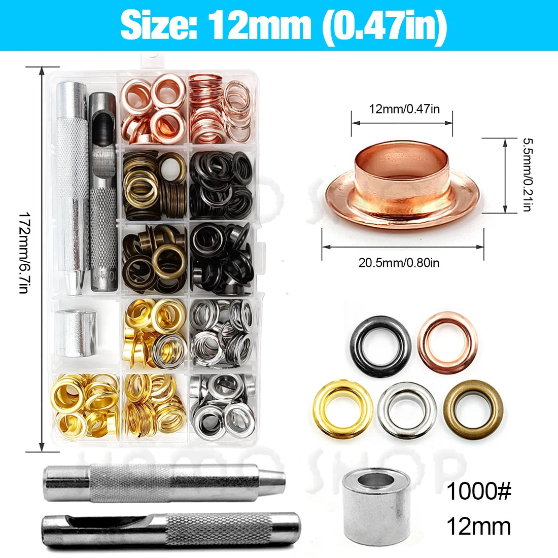 200pcs Metal Eyelet Gromment Kit Eyelet Punch Install Tool Set With Storage Box For LeatherCraft Shoes Belt Cap Bag Tags Clot