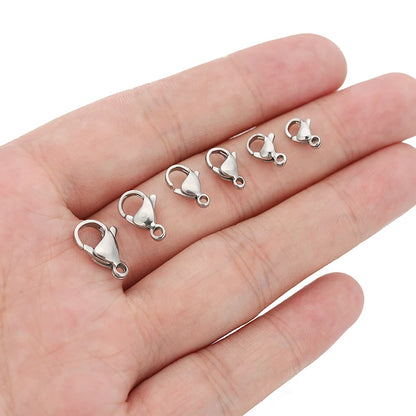 50pcs Stainless Steel Lobster Clasps Hooks for Necklace Bracelet Chains DIY Fashion Jewelry Making Findings Supplies 10mm/12m
