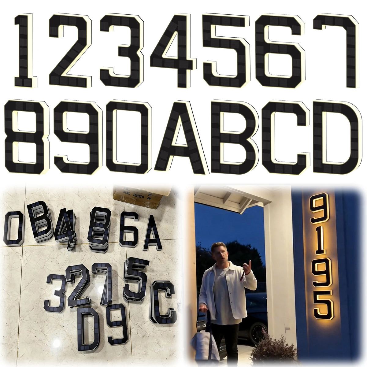 Light Up Address Numbers Dusk To Dawn LED Illuminated Modern Address Sign for Outside House Light Up Courtyard Hotel Bar