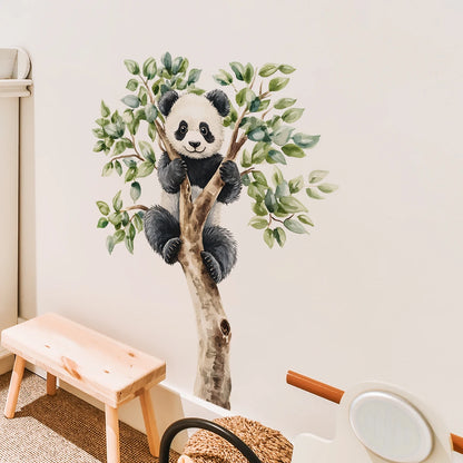 1PC Creative animal wall stickers with cute panda climbing tree design, suitable for beautifying and decorating living room, 