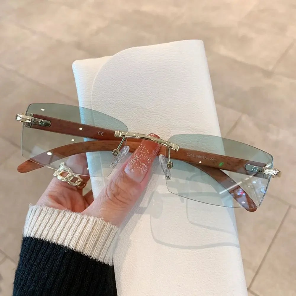 Trendy Punk Sunglasses Rimless Rectangle Sun Glasses for Men Women Fashion UV400 Driving Shades Frameless Gradient Eyewear - 