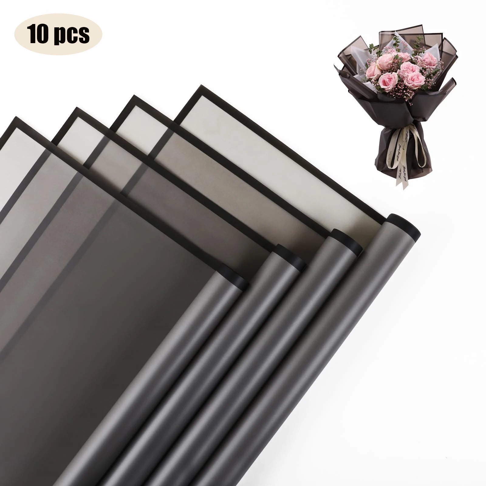 10 Sheets Flower Wrapping Paper with Golden Edges, Waterproof Bouquet Packaging - Ideal for DIY Weddings & Birthdays - 03-T-b
