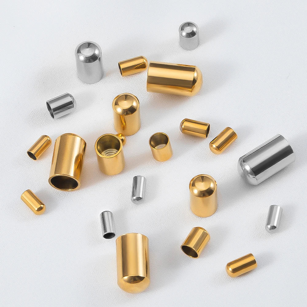 20pcs Stainless Steel End Caps Bracelet Necklace Fastener Round Caps Leather Cord Crimp Caps Accessories for Jewelry Making D