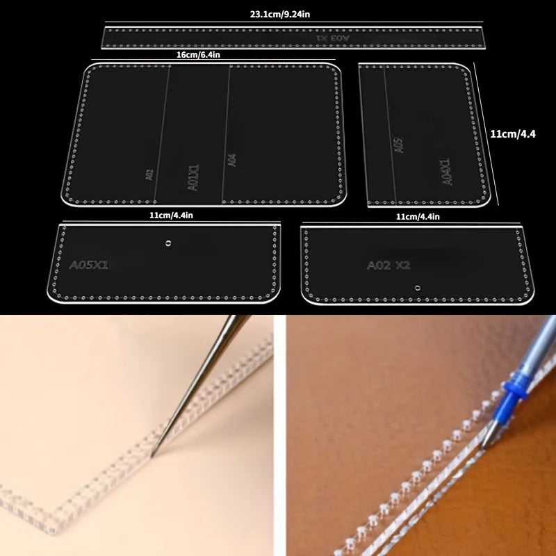5Pcs/Set Transparent Acrylic Wallet & Card Bag Template DIY Leather Craft Making Tool Stencil