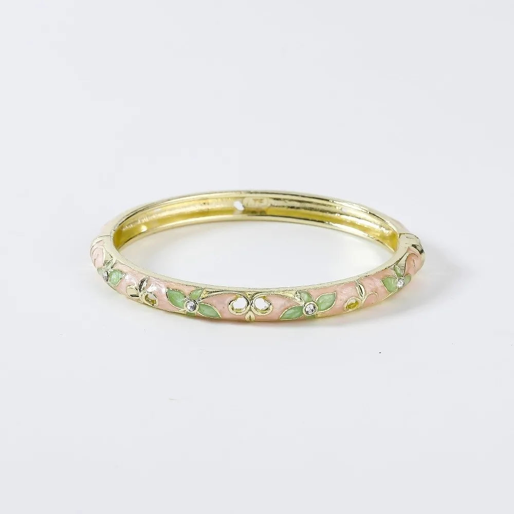 Enamel Vintage Cloisonne Bangle Floral Chinese Chinese Flower Bangle Vintage Ethnic Women's Hand Bracelet Gifts for Women Gir