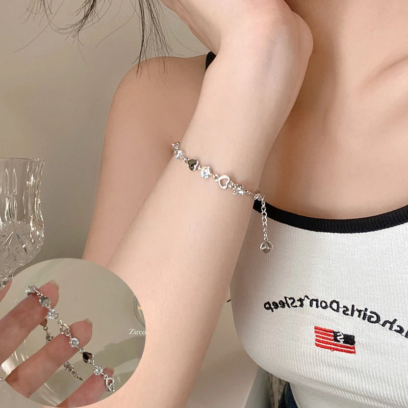 Zinc Alloy Bracelet Sparkling Zircon Flower Bracelet Handmade Bracelet Alloy For Daily Wear Fashion Accessory Party - Heart A