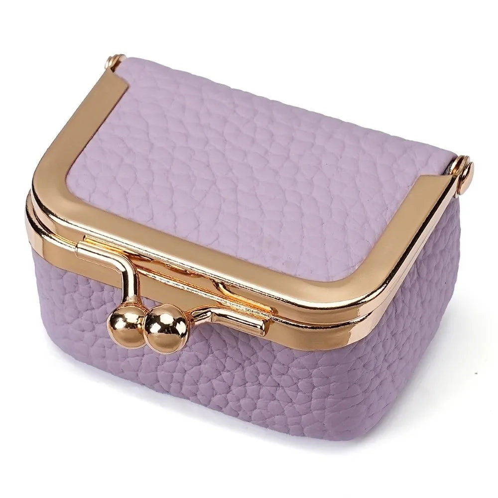 Wallet Genuine Leather Kiss Lock Coin Purse Solid Color Square Leather Jewelry Bag Multifunctional Mini Small Item Bag Earrin