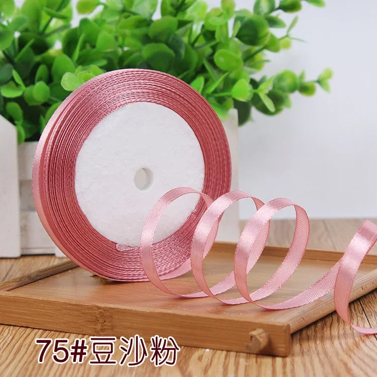 New (25 Yards/lot) 1/4''6mm Single Face Silk Satin Ribbon Wedding Decorative Ribbons Christmas Gift Wrap DIY Handmade Materia