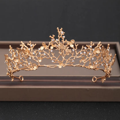 Bridal Baroque Rhinestones Crystal Tiaras Wedding Crown Hair Jewelry for Women Party Crowns Bride Accessory - Gold A