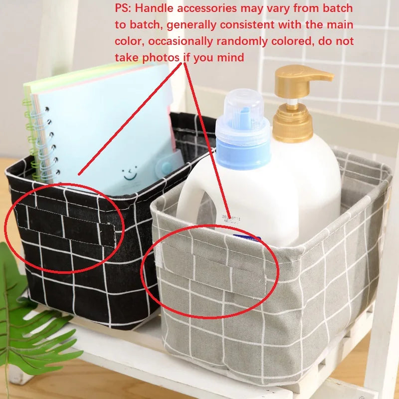 Random Cotton Hemp Storage Basket with Handheld Printed Tabletop, Miscellaneous Sorting Cabinet, Small Clothing, Fabric Stora