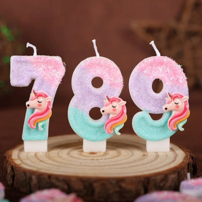 0-9 Number Cartoon Unicorn Digital Candles for Kids Birthday Party Festival Cake Decoration Atmosphere Props Fun Themed Candl