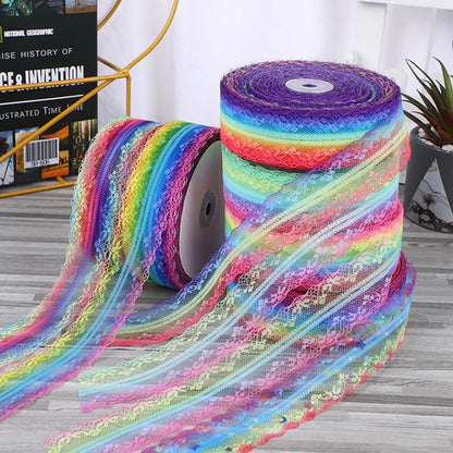 4cm 5yards Colorful Rainbow Net Fashion Ribbon Lace Trim Wedding DIY Dress Garment Edging Bag Decoration Accessories Bows H80