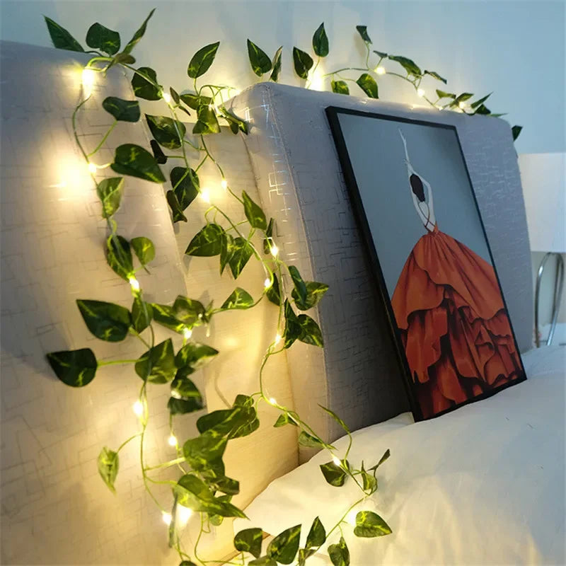 Flower Green Leaf String Lights Artificial Vine Fairy Lights Battery Powered Christmas Tree Garland Light for Weeding Home De