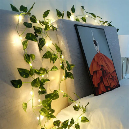 Flower Green Leaf String Lights Artificial Vine Fairy Lights Battery Powered Christmas Tree Garland Light for Weeding Home De