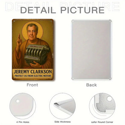 1pc Vintage Jeremy Clarkson Racing Car Metal Poster - Heavy-Duty Garage Decor with Top Gear Inspired Design