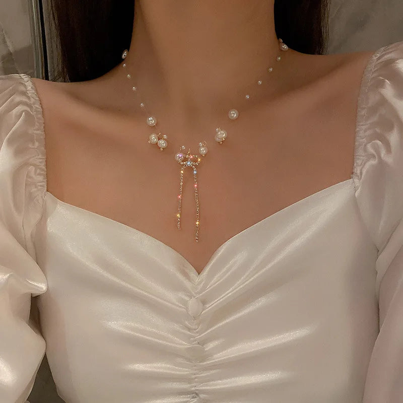 New Beads Women's Neck Chain Kpop Pearl Choker Necklace Gold Color Goth Chocker Jewelry On The Neck Pendant 2022 Collar For G