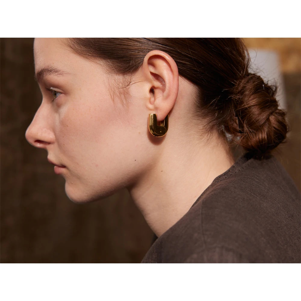 Yhpup 316L Stainless Steel Glossy Metal U-Shape Hollow Hoop Earrings 18K PVD Plated Texture Attractive Jewelry Waterproof