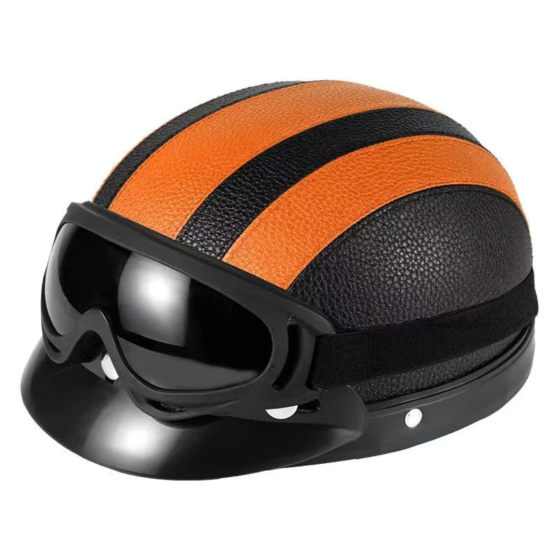 Vintage for Harley Leather Helmet for Men Women Winter Warm Universal Lightweight Half Helmet Electric Bicycles Great Gift Se