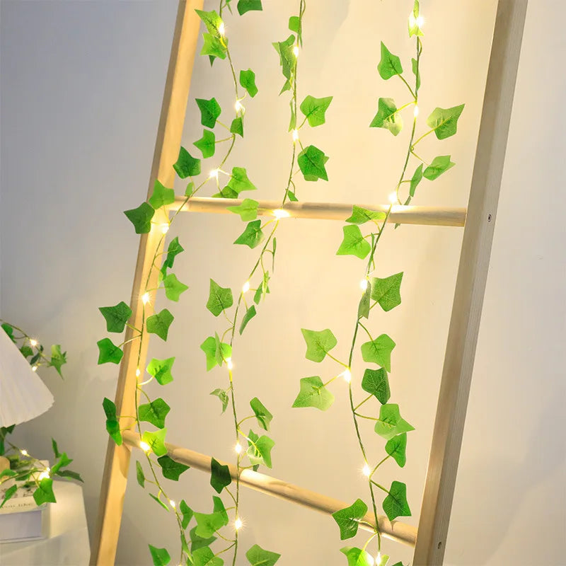 2M Green Leaf String Lights Artificial Ivy Vine Fairy Light Wedding Party Supplies Decoration Home Room Decor Wall Plant Wrea