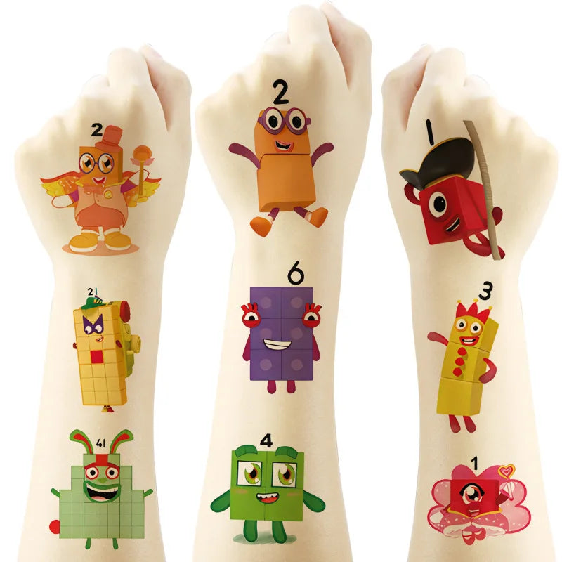 Building Block Numbers Tattoo Stickers Waterproof Cute Birthday Party Supplies Reward Toy for Kids Decoration Christmas Gift