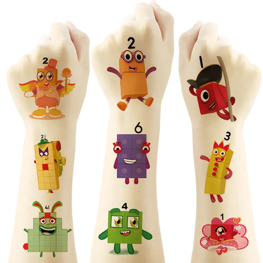 Building Block Numbers Tattoo Stickers Waterproof Cute Birthday Party Supplies Reward Toy for Kids Decoration Christmas Gift